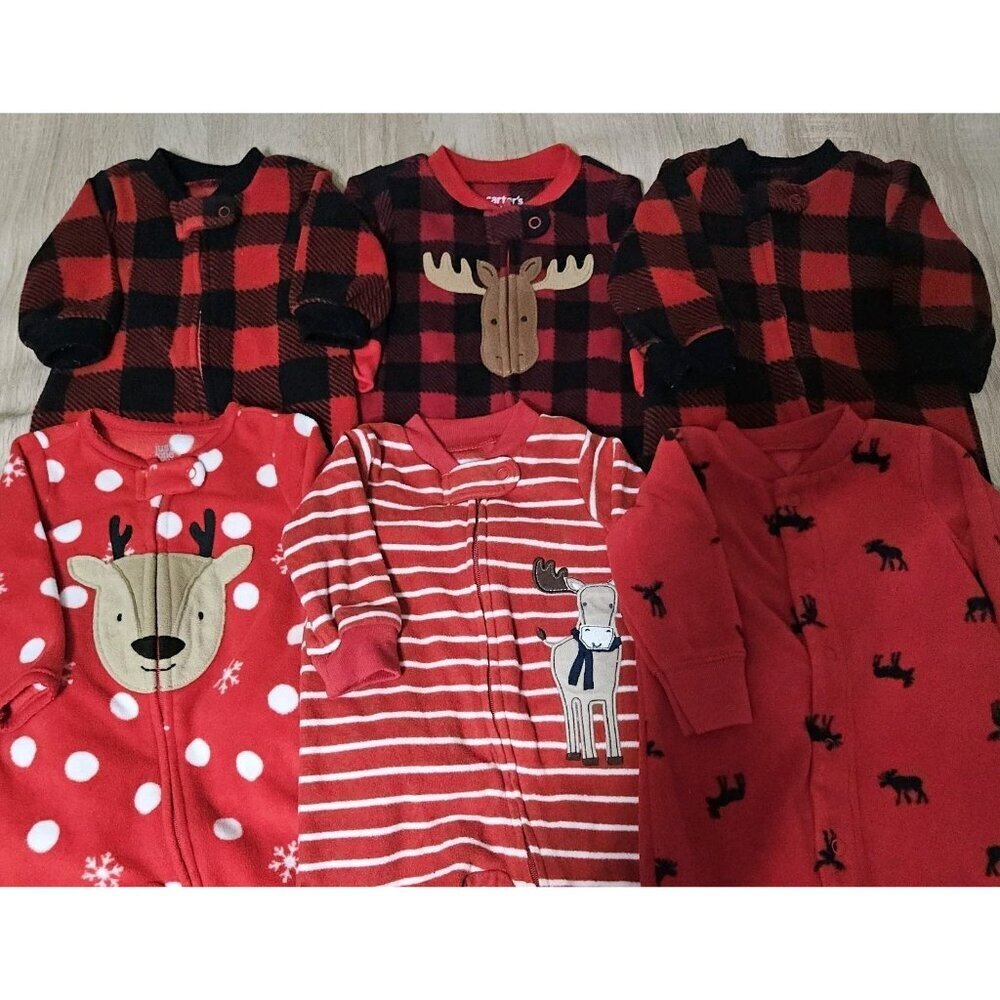 Lot Of 6 Carters Fleece Footed Pjs Pajamas Sizes Newborn 0-3 Months Boys Cozy